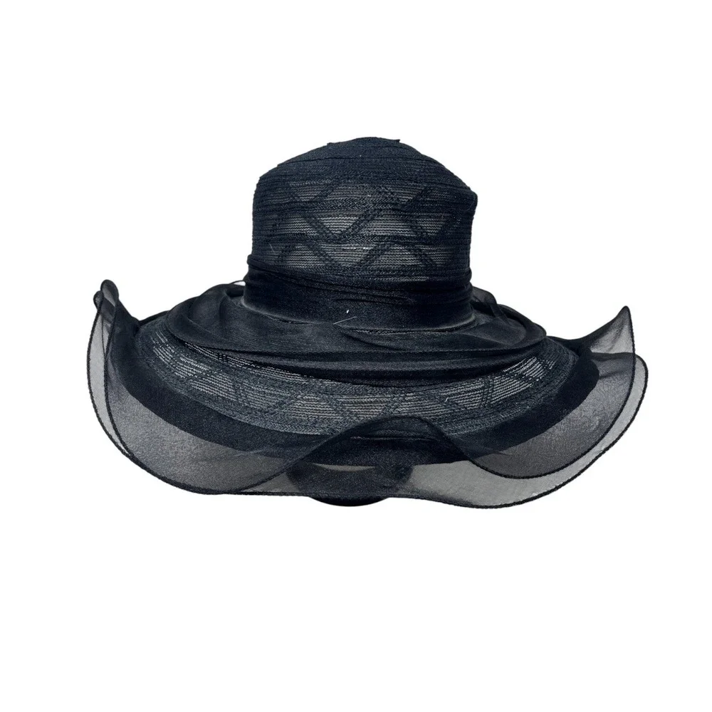 2 Fancy Hats High Tea Wedding Event Dressy White & Black Sheer Ruffle One Size‎